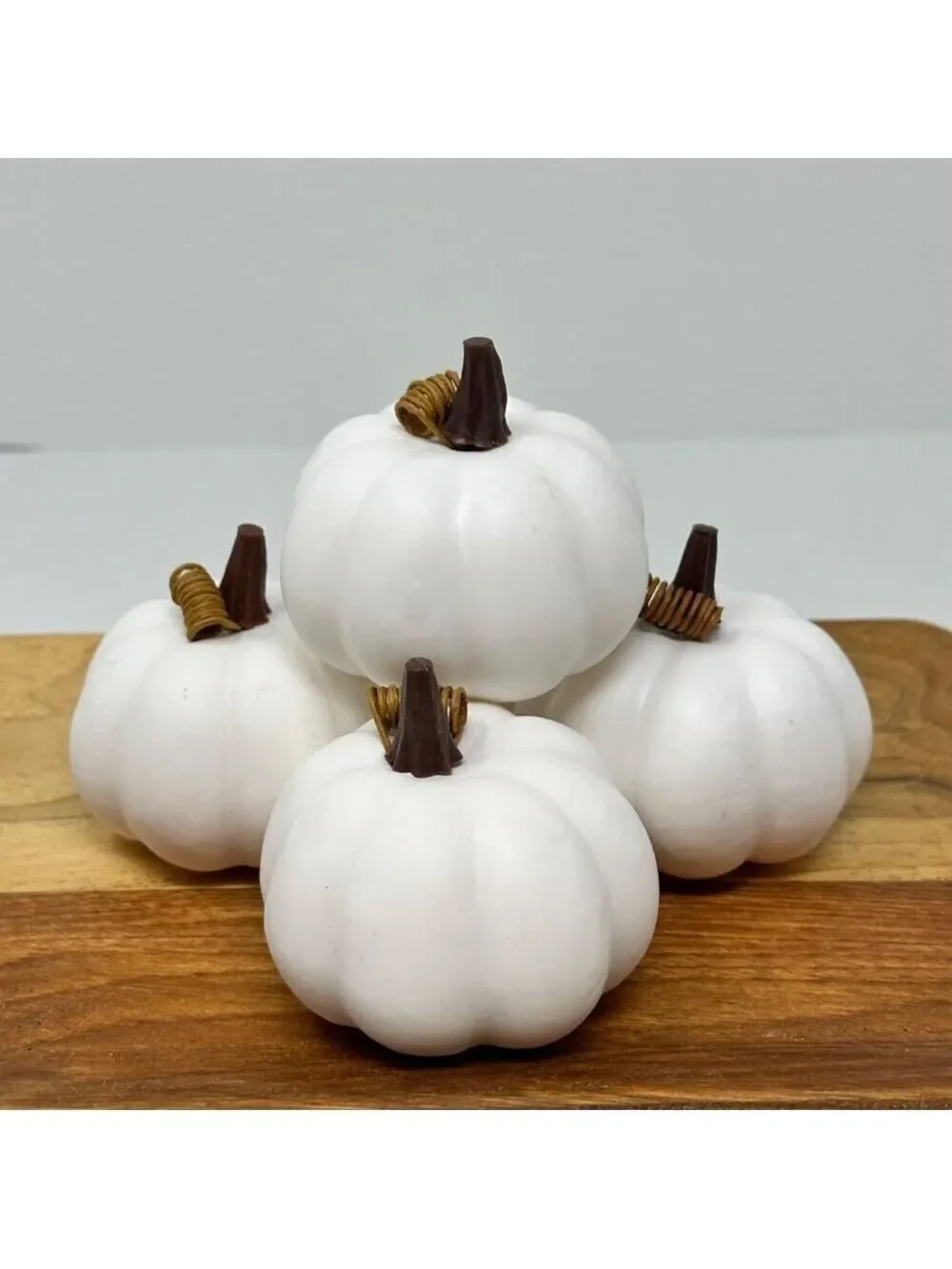 Mini White Pumpkins Set of 4 Faux Fall Decor Rustic Farmhouse Table Centerpiece